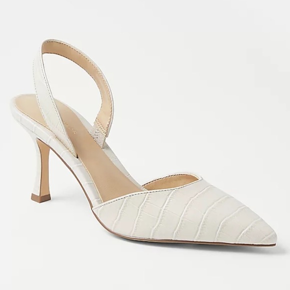 Ann Taylor Chic Classic Pointy Toe Cream Leather Croc-Pattern Slingback Heels 6 - Picture 1 of 10